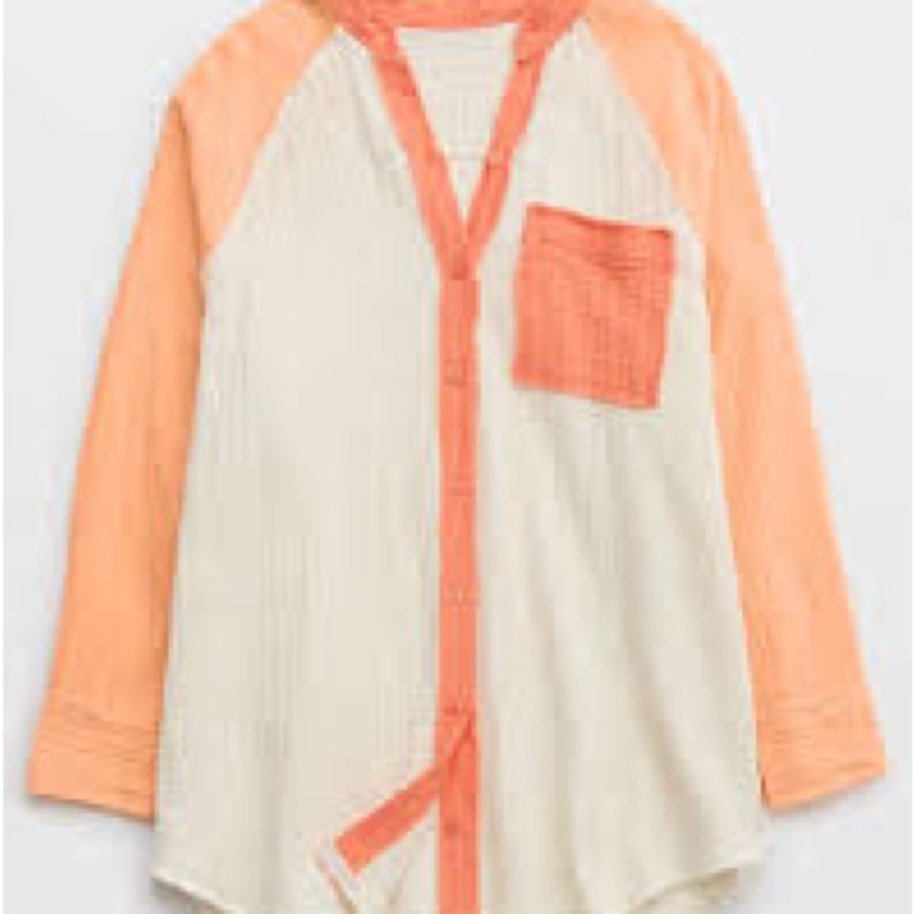 Aerie Orange and White Button Down Gauzy Shirt / Coverup. Size small - Picture 2 of 4